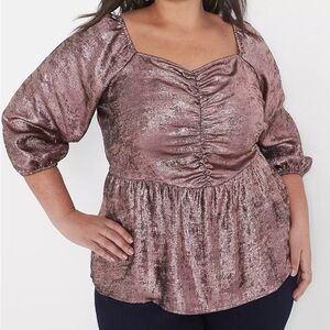 Lane Bryant Bronze Shirred-Front Peplum Babydoll Top Size 16